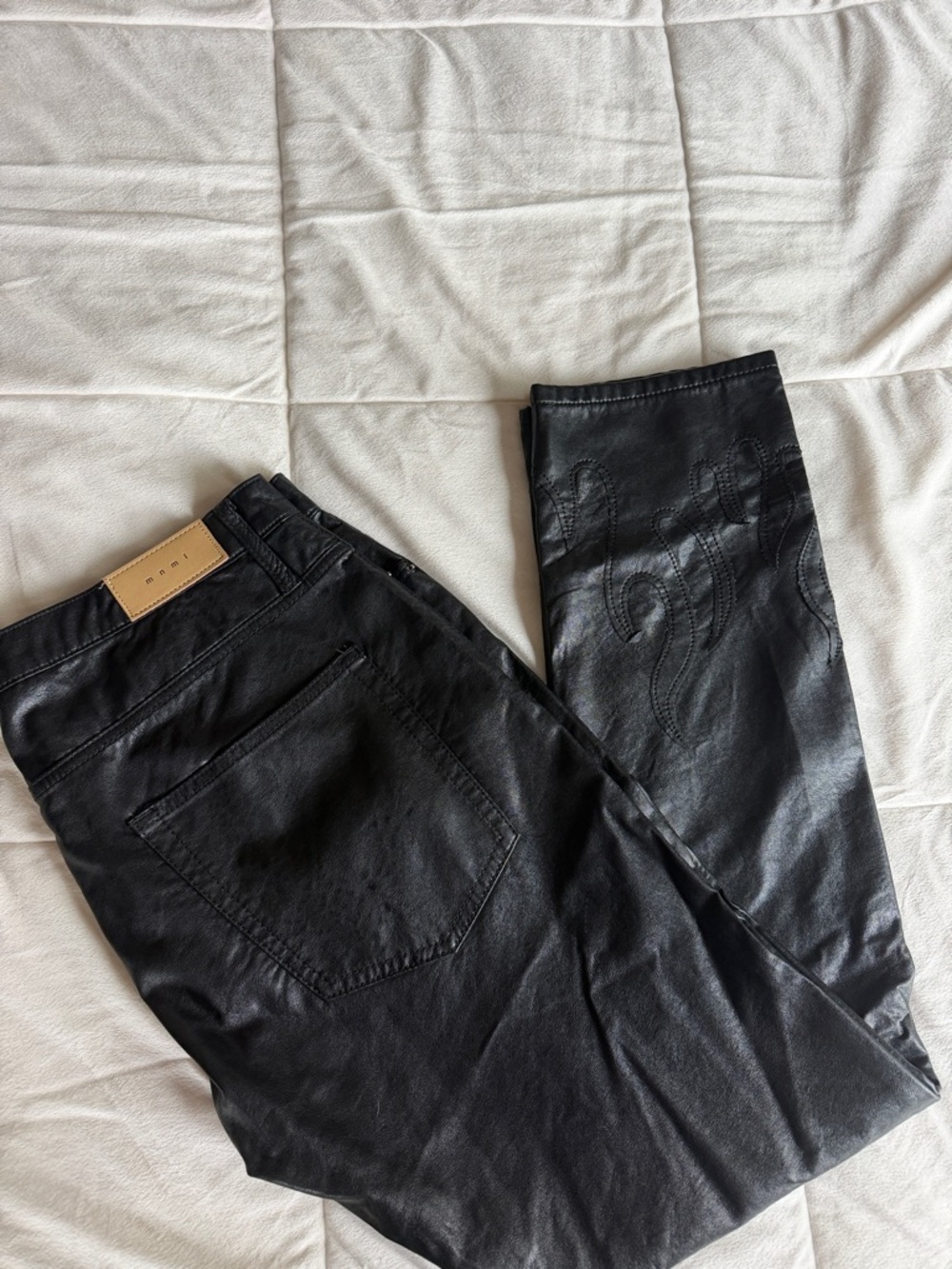 MNML Black Men's Faux Leather Jeans